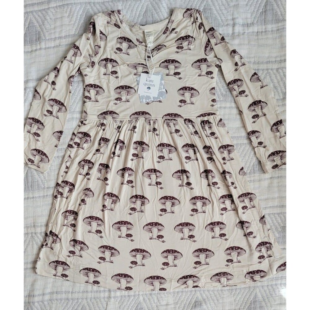 kate quinn Cream Mushroom Print Long Sleeve Dress